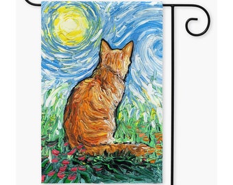 Orange Tabby Cat Spring Morning Yard Flags Double Sided Printing Art By Aja Outdoor Decor Lawn Garden Decoration