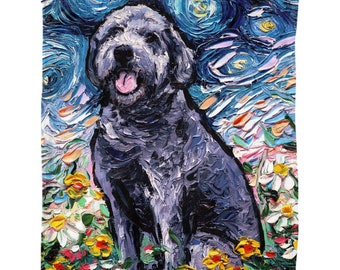 Gray Labradoodle Starry Night Dog 60x50 Inch Fleece Throw Blanket Art By Aja Home Decor Soft Housewares Free US Shipping
