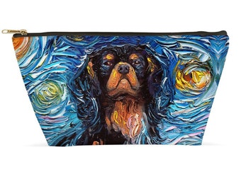 Black And Tan Cavalier King Charles Spaniel Dog Starry Night Art Accessory Pouch With T-Bottom Stand Up Travel / Makeup Bag Choose Size