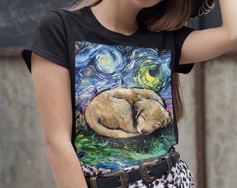 Shirt - Sleeping Golden Retriever Puppy Starry Night Dog Short-Sleeve Unisex T-Shirt Art by Aja Soft top clothing Apparel