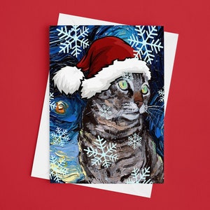 Tabby Cat Starry Night Christmas Folded Greeting Cards 4.25x5.5 Inches With Envelopes