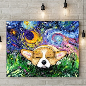 Cute Corgi Starry Night Canvas Print