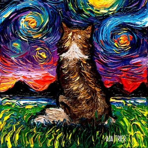 Sheltie Art CANVAS print Starry Night Dog Ready to Hang wall decor artwork display by Aja animal Shetland Sheepdog Home Decor
