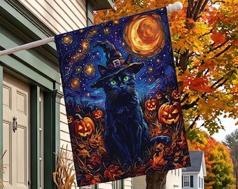 Halloween Flag - Witchy Black Cat House or Garden Banner Seasonal Decor