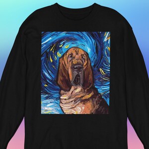 Unisex Long Sleeve Tee Shirt  Bloodhound Portrait Starry Night Dog Art by Aja Bella + Canvas 3501 clothing Apparel Animal Artwork