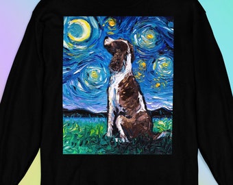 Unisex Long Sleeve Tee Shirt - English Springer Spaniel Starry Night Dog Art by Aja Bella + Canvas 3501 clothing Apparel Animal Artwork