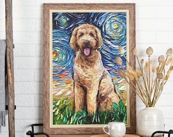 Goldendoodle Dog Starry Night Print Impressionist Golden Doodle Dog Wall Art Dog Lover Gift Colorful Gallery Wall Art Pet Mom Home Decor