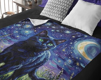 Black Cat Minky Blanket -  Night Flowers Home Decor