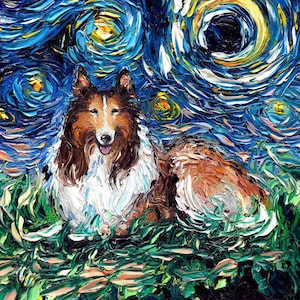 Collie Art Starry Night Art Print dog art by Aja choose size and type of paper pet owner pup artwork sheltie standard collie