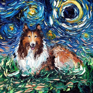 Collie dog Art CANVAS print Starry Night by Aja choose the size of your puppy