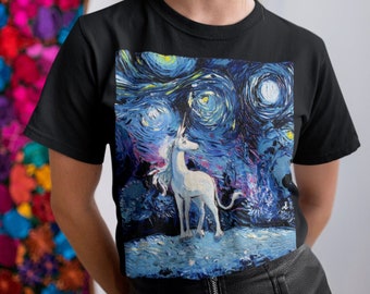 Shirt - Unicorn Starry Night Short-Sleeve Unisex T-Shirt Art by Aja Gildan Soft top clothing Fantasy Artwork Apparel