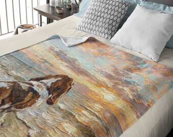 Basset Hound Minky Blanket -  Dog at the Beach Home Decor