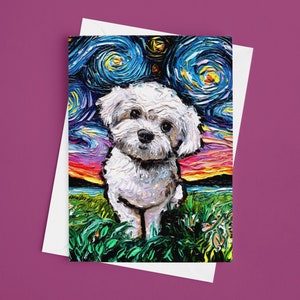 Folded Blank Greeting Cards - Maltipoo Starry Night Dog 4.25x5.5 Inches With Envelopes Stationary Packs Of 1,5,10, Or 25