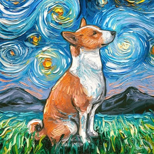 Basenji Starry Night Dog Art CANVAS print by Aja Choose size cute pup adorable happy puppy pet animal lover colorful artwork gift