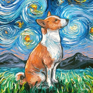 Basenji Art  Starry Night Art Print by Aja choose size and type of paper pet artwork cute pup happy puppy
