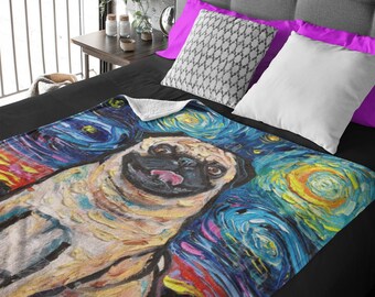 Minky Blanket Happy Fawn Pug Starry Night Dog Throw Blanket Kids