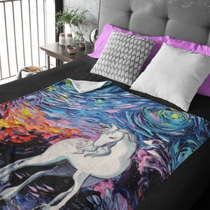 Velveteen Minky Blanket  Unicorn Starry Night  Regret  Fantasy Art By Aja Home Decor Choose from 3 sizes Free US Shipping