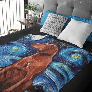 Minky Blanket  Redbone Coonhound Starry Night Art By Aja Home Decor Choose from 3 sizes Free US Shipping