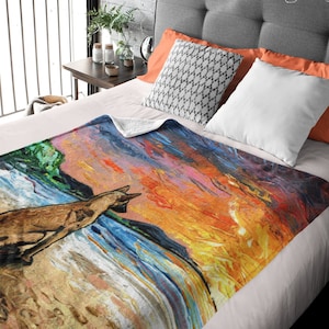 Velveteen Minky Blanket  Beach Days Belgian Malinois Shepherd Dog Art By Aja Home Decor Choose from 3 sizes Free US Shipping