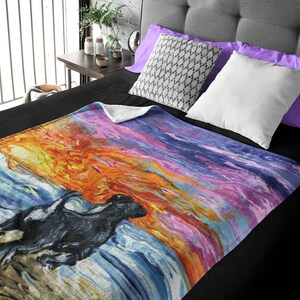 Velveteen Minky Blanket Beach Days Schnauzer Dog Throw Blanket Colorful Home Decor Dog Lover Gift 3 sizes Coastal Bedding Plush Dog Blankie