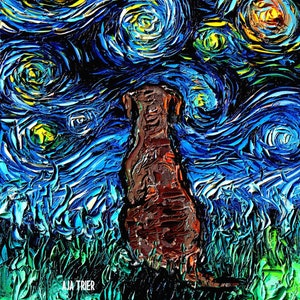 Chocolate Labrador Back Starry Night Dog CANVAS print Art by Aja choose size brown lab home decor wall artwork