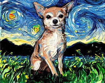 Chihuahua Art Starry Night Art Print dog lover gift cute art by Aja pup puppy choose size and type of paper