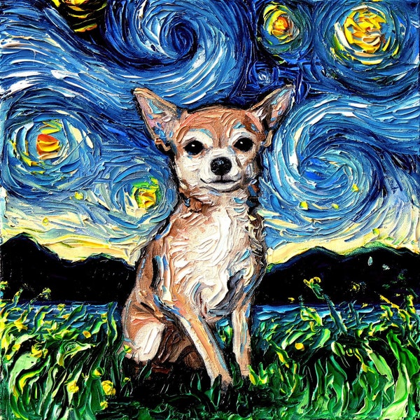 Chihuahua Starry Night dog Art CANVAS print by Aja wall art home decor choose canine cute pup square or rectangle