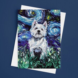 Folded Blank Greeting Cards - Westie West Highland Terrier Starry Night Dog 4.25x5.5 Inches With Envelopes Stationary Packs Of 1,5,10, Or 25