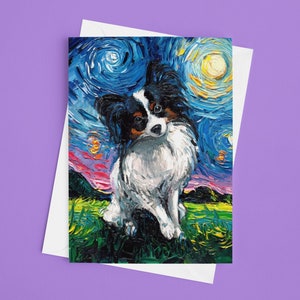 Folded Blank Greeting Cards - Papillon Starry Night Dog 4.25x5.5 Inches With Envelopes Stationary Packs Of 1,5,10, Or 25