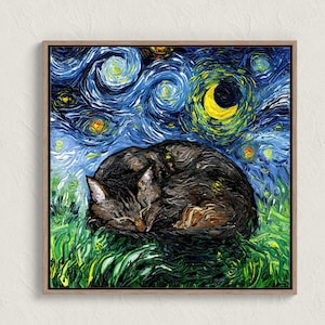 Cat Starry Night Painting Print Sleeping Brown Tabby Cat Lover Gift Starry Night Cat Print Gallery Wall Art Colorful Cat Home Decor Pet Mom