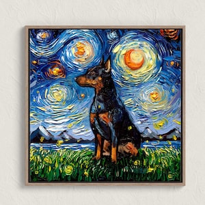 Miniature Pinscher Starry Night Painting Print Impressionist Dog Wall Art Dog Lover Gift Min Pin Print Gallery Wall Art Pet Mom Home Decor