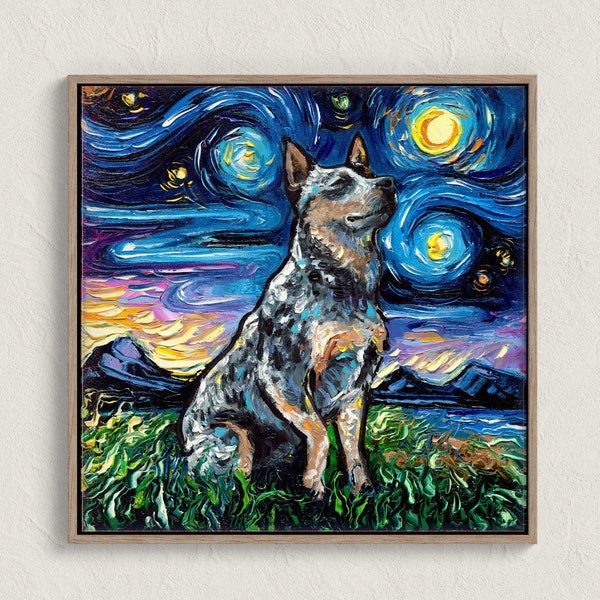 Blue Heeler Starry Night Print, Impressionist Australian Cattle Dog Art