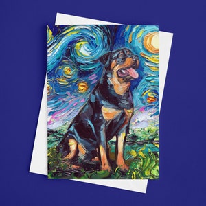 Folded Blank Greeting Cards - Rottweiler Starry Night Dog 4.25x5.5 Inches With Envelopes Unique Stationary Packs Of 1,5,10, Or 25