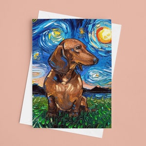 Short Hair Brown Dachshund Starry Night Greeting Cards Dog Lover Stationary Folded with Envelopes Dog Mom Thank You Card Sympathy Card