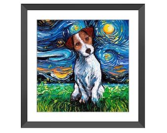 Framed Wall Art - Jack Russell Terrier Starry Night Dog Print Ready To Hang, High Quality Wall Artwork Home Decor By Aja Free US Shipping