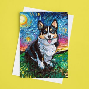 Folded Blank Greeting Cards Tri Color Pembroke Welsh Corgi Starry Night Dog 4.25x5.5 Inches With Envelopes Stationary Packs Of 1,5,10, Or 25