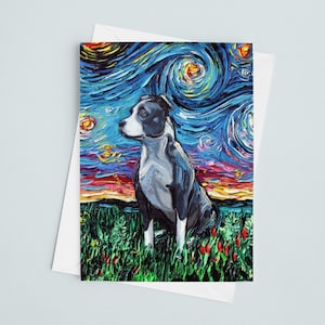 Folded Blank Greeting Cards - Pitbull Starry Night Dog 4.25x5.5 Inches With Envelopes Unique Stationary Packs Of 1,5,10, Or 25