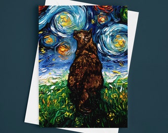 Folded Blank Greeting Cards - Tortoiseshell Cat Starry Night 4.25x5.5 Inches With Envelopes Unique Stationary Packs Of 1,5,10, Or 25