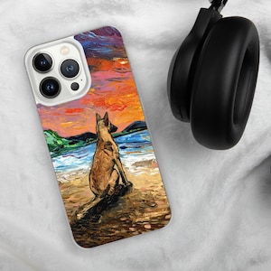 Beach Days Belgian Malinois Shepherd iPhone Case Dog Lover Phone Protector Coastal Sunset Art by Aja