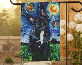 Black And White French Bulldog Starry Night Yard and House Flags Double Sided Printing Art By Aja Outdoor Decor Lawn Garden Decoration