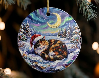 Calico Cat Holiday Ornament | Ceramic Christmas Tree Decoration