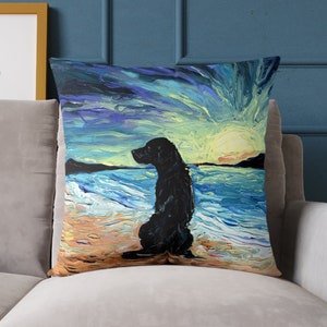 Basic Throw Pillow Beach Days Black Labrador Dog Art by Aja choose stuffed pillow or just case Accent pillow Decor Black Lab Artwork