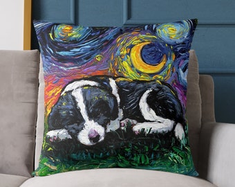 Border Collie Pillow: Starry Night Dog Art Throw Pillow or Case