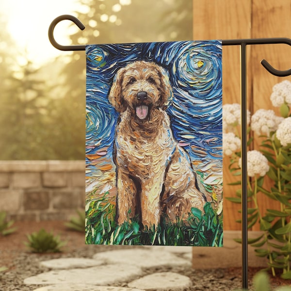 Goldendoodle Starry Night Yard and House Flags Double Sided Printing Art By Aja Outdoor Decor Lawn Garden Decoration