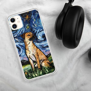 Black Mouth Cur Starry Night Dog iPhone Case Phone Protector Art by Aja Animal telephone jewel case