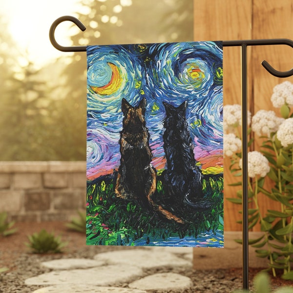 Soulmates German Shepherd Starry Night Dog Yard and House Flags Double Sided Printing Art By Aja Outdoor Decor Lawn Garden Decoration