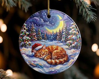 Orange Tabby Holiday Ornament | Ceramic Christmas Tree Decoration