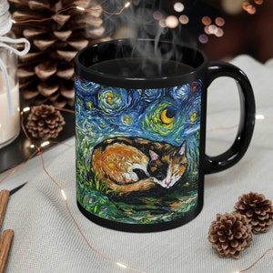 Starry Night Calico Cat Ceramic Coffee Mug