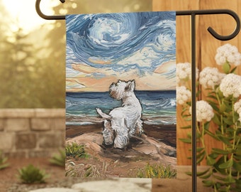 Yard and House Flags Westie At The Beach Double Sided Printing Art By Aja Outdoor Decor Lawn Garden Decoration West Highland Terrier