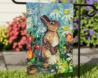 Cottontail Easter Bunny Rabbit And Spring Flowers Yard and House Flags Double Sided Printing Art By Aja Outdoor Decor Lawn Garden Decoration